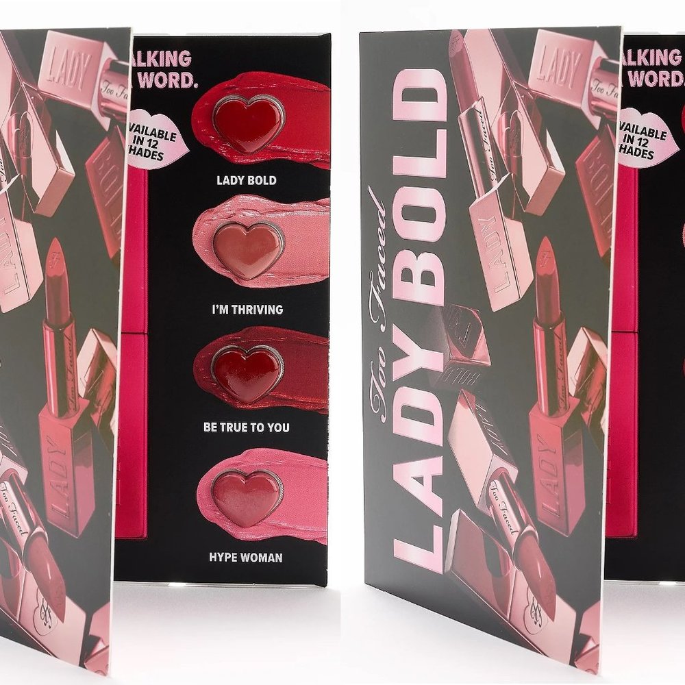 2 x Too Faced Lady Bold Lipstick 4 Samples Smooths Creamy Feather Resistence